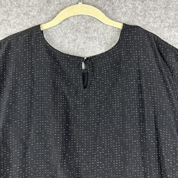 Eileen Fisher Top Womens 22W Black Morse Code Geometric Tencel Blend Blouse Slit - Picture 7 of 13